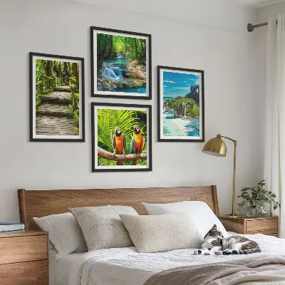 Wanddeko-Set mit Motiv tropischer Wald und Papageien am Wasserfall
