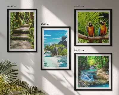 Wanddeko-Set mit Motiv tropischer Wald und Papageien am Wasserfall