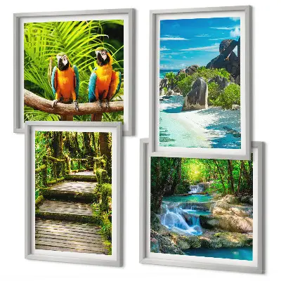 Wanddeko-Set mit Motiv tropischer Wald und Papageien am Wasserfall