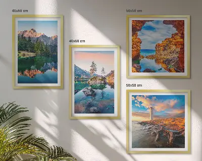 Spiegelung der Felsen in Bergseen Polyptychon mit Rahmen