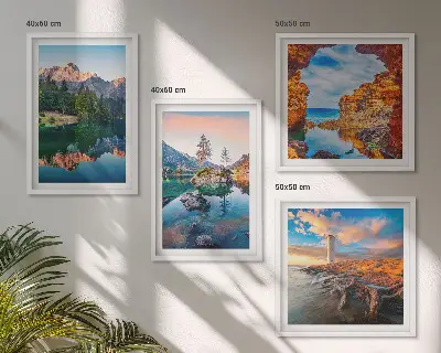 Spiegelung der Felsen in Bergseen Polyptychon mit Rahmen