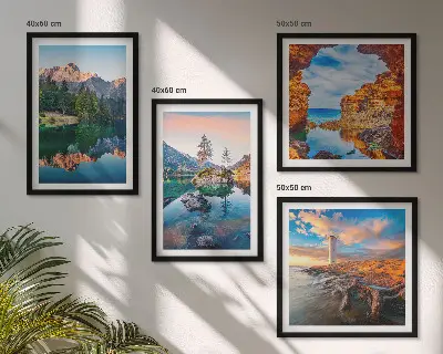Spiegelung der Felsen in Bergseen Polyptychon mit Rahmen