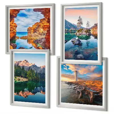 Spiegelung der Felsen in Bergseen Polyptychon mit Rahmen