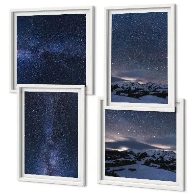Wandbild Nachthimmel mit Bergen und Sternen mehrteiliges Set mit Rahmen