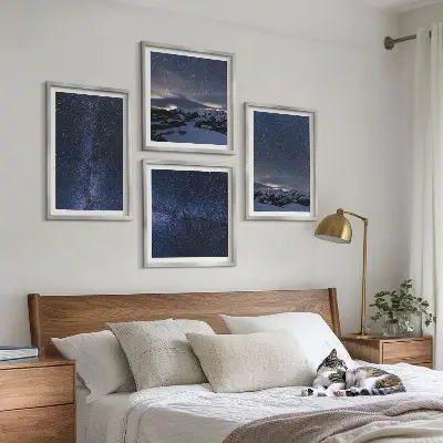 Wandbild Nachthimmel mit Bergen und Sternen mehrteiliges Set mit Rahmen