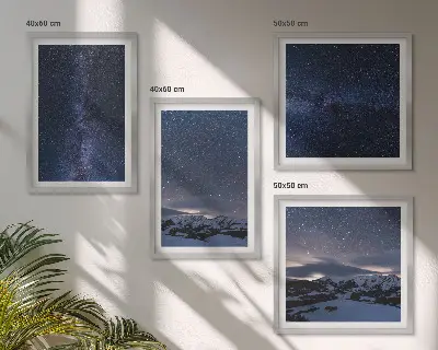 Wandbild Nachthimmel mit Bergen und Sternen mehrteiliges Set mit Rahmen
