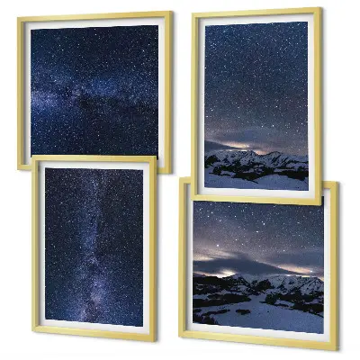 Wandbild Nachthimmel mit Bergen und Sternen mehrteiliges Set mit Rahmen