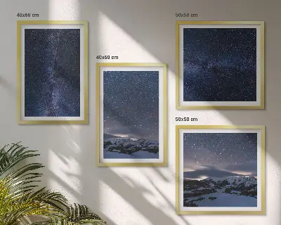 Wandbild Nachthimmel mit Bergen und Sternen mehrteiliges Set mit Rahmen