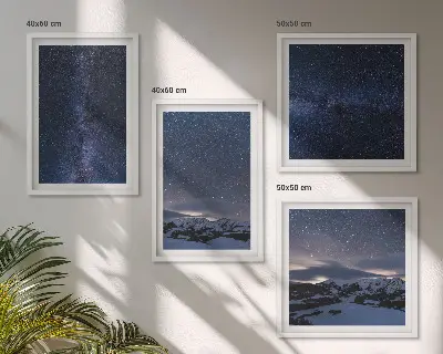 Wandbild Nachthimmel mit Bergen und Sternen mehrteiliges Set mit Rahmen