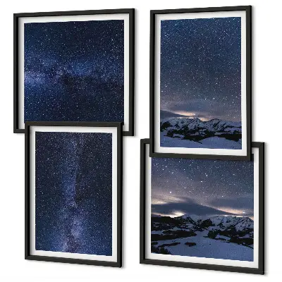 Wandbild Nachthimmel mit Bergen und Sternen mehrteiliges Set mit Rahmen