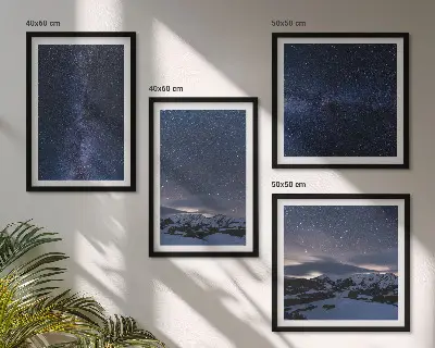 Wandbild Nachthimmel mit Bergen und Sternen mehrteiliges Set mit Rahmen