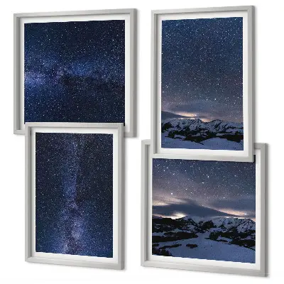 Wandbild Nachthimmel mit Bergen und Sternen mehrteiliges Set mit Rahmen