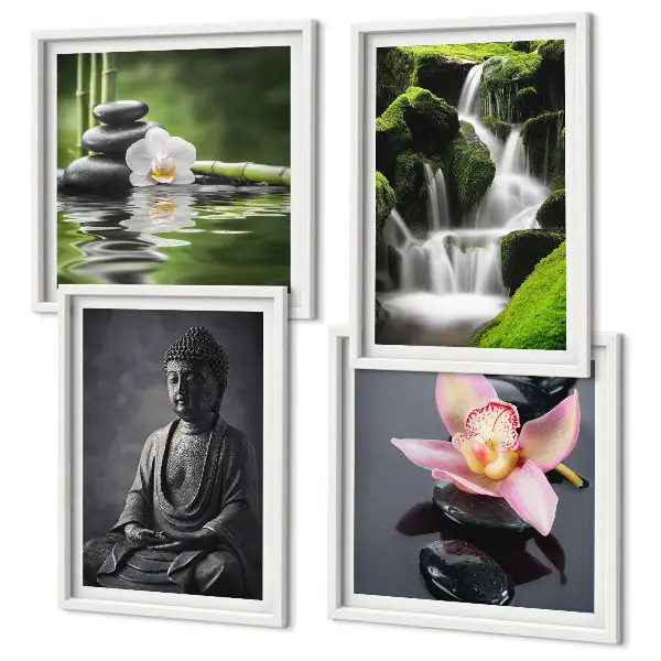 Wanddeko-Set Zen-Gemälde mit Wassersteinen und Buddha-Motiv
