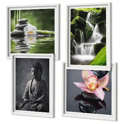 Wanddeko-Set Zen-Gemälde mit Wassersteinen und Buddha-Motiv