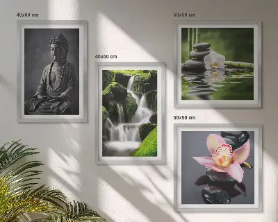 Wanddeko-Set Zen-Gemälde mit Wassersteinen und Buddha-Motiv