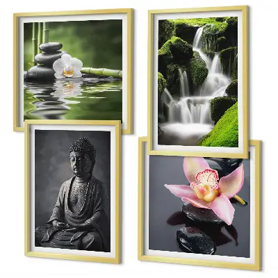Wanddeko-Set Zen-Gemälde mit Wassersteinen und Buddha-Motiv