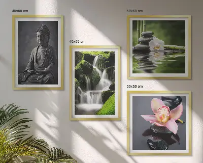 Wanddeko-Set Zen-Gemälde mit Wassersteinen und Buddha-Motiv