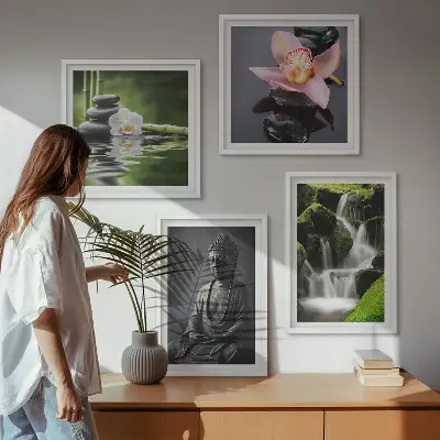 Wanddeko-Set Zen-Gemälde mit Wassersteinen und Buddha-Motiv