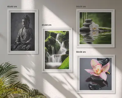 Wanddeko-Set Zen-Gemälde mit Wassersteinen und Buddha-Motiv