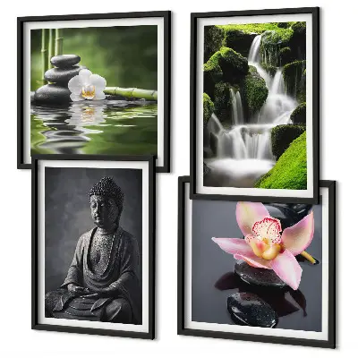 Wanddeko-Set Zen-Gemälde mit Wassersteinen und Buddha-Motiv