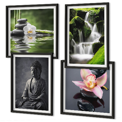Wanddeko-set Zen-Gemälde, Wassersteine, Buddha