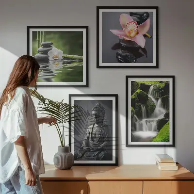 Wanddeko-Set Zen-Gemälde mit Wassersteinen und Buddha-Motiv