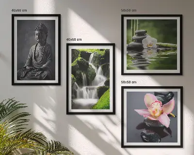 Wanddeko-Set Zen-Gemälde mit Wassersteinen und Buddha-Motiv