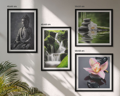 Wanddeko-set Zen-Gemälde, Wassersteine, Buddha
