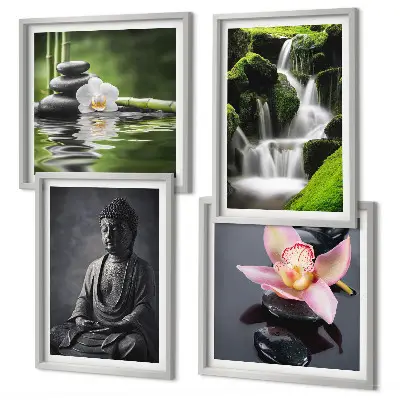 Wanddeko-Set Zen-Gemälde mit Wassersteinen und Buddha-Motiv