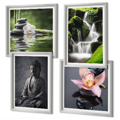 Wanddeko-set Zen-Gemälde, Wassersteine, Buddha