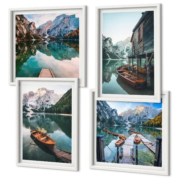 Wanddeko-Set mit Motiven von See, Bergen, Booten und Ferienhaus