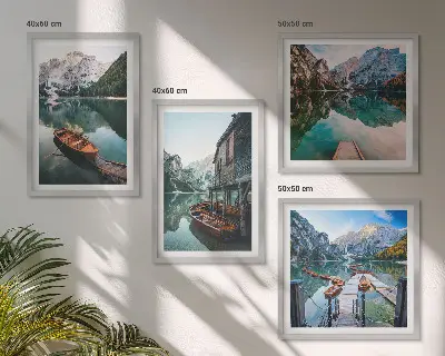 Wanddeko-Set mit Motiven von See, Bergen, Booten und Ferienhaus