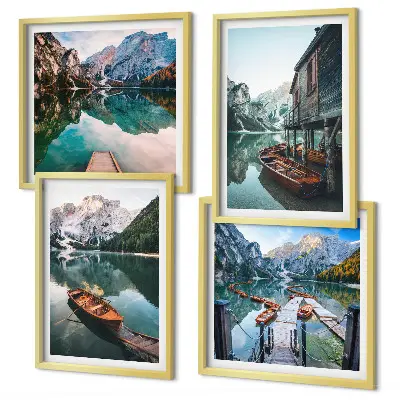 Wanddeko-Set mit Motiven von See, Bergen, Booten und Ferienhaus
