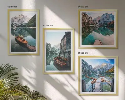 Wanddeko-Set mit Motiven von See, Bergen, Booten und Ferienhaus