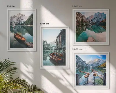 Wanddeko-Set mit Motiven von See, Bergen, Booten und Ferienhaus