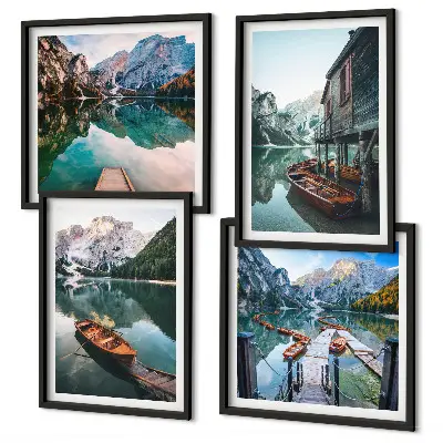 Wanddeko-Set mit Motiven von See, Bergen, Booten und Ferienhaus