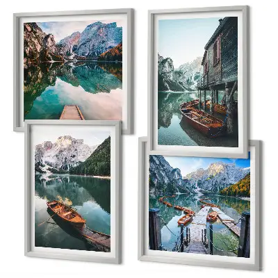 Wanddeko-Set mit Motiven von See, Bergen, Booten und Ferienhaus