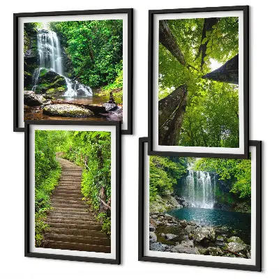 Polyptychon mit Rahmen Waldlandschaft mit Wasserfall und Vegetation