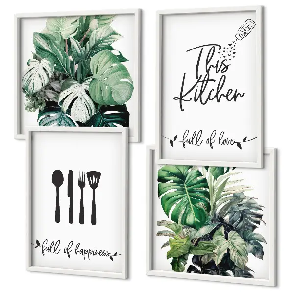 Wanddeko-Set mit Küchenutensilien und Blättermotiv