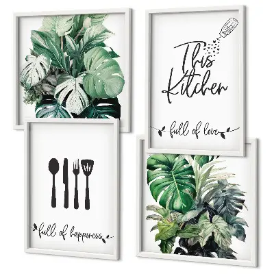 Wanddeko-Set mit Küchenutensilien und Blättermotiv