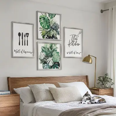 Wanddeko-Set mit Küchenutensilien und Blättermotiv