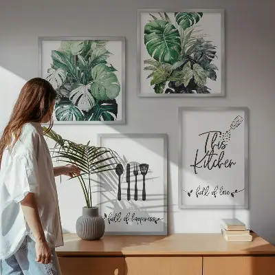 Wanddeko-Set mit Küchenutensilien und Blättermotiv