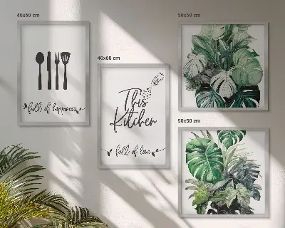 Wanddeko-Set mit Küchenutensilien und Blättermotiv