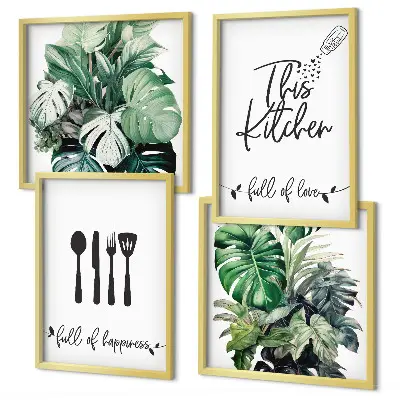 Wanddeko-Set mit Küchenutensilien und Blättermotiv