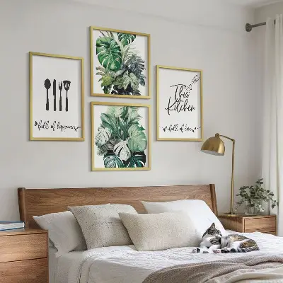 Wanddeko-Set mit Küchenutensilien und Blättermotiv