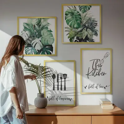 Wanddeko-Set mit Küchenutensilien und Blättermotiv