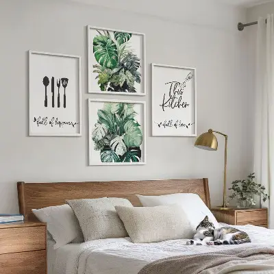 Wanddeko-Set mit Küchenutensilien und Blättermotiv