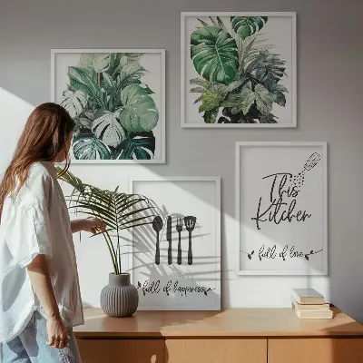 Wanddeko-Set mit Küchenutensilien und Blättermotiv