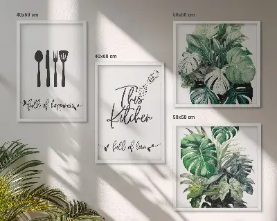 Wanddeko-Set mit Küchenutensilien und Blättermotiv