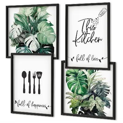 Wanddeko-Set mit Küchenutensilien und Blättermotiv